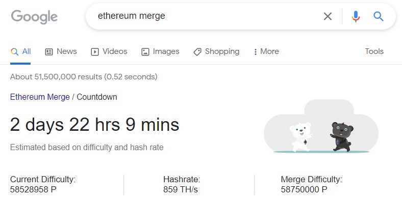 Ethereum Merge Google Searches Now Show Handy Countdown Clock