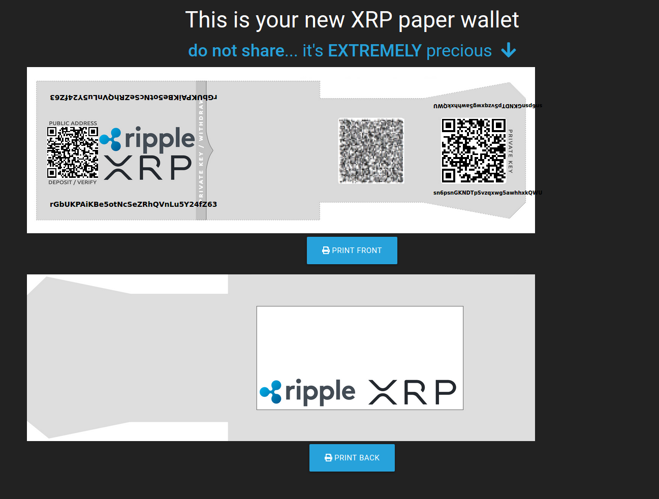 portefeuille papier xrp