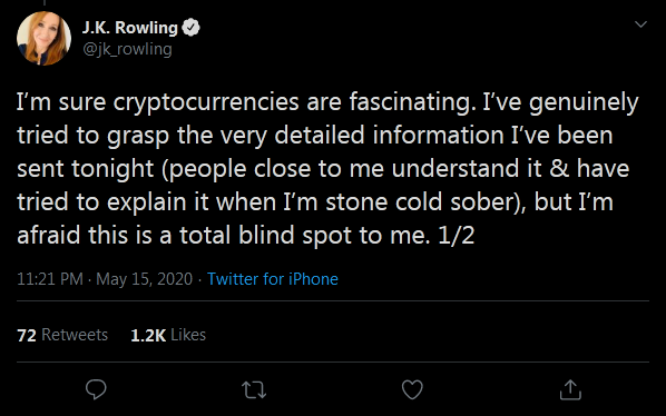 JK Rowling Still a Bitcoin Muggle