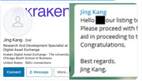 Kraken Security Chief Warns of Token Listing Scam