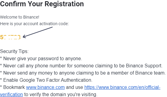 binance email verification code