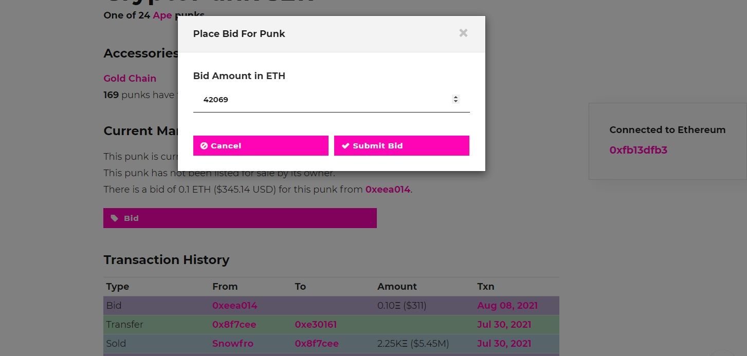 CryptoPunks bid price