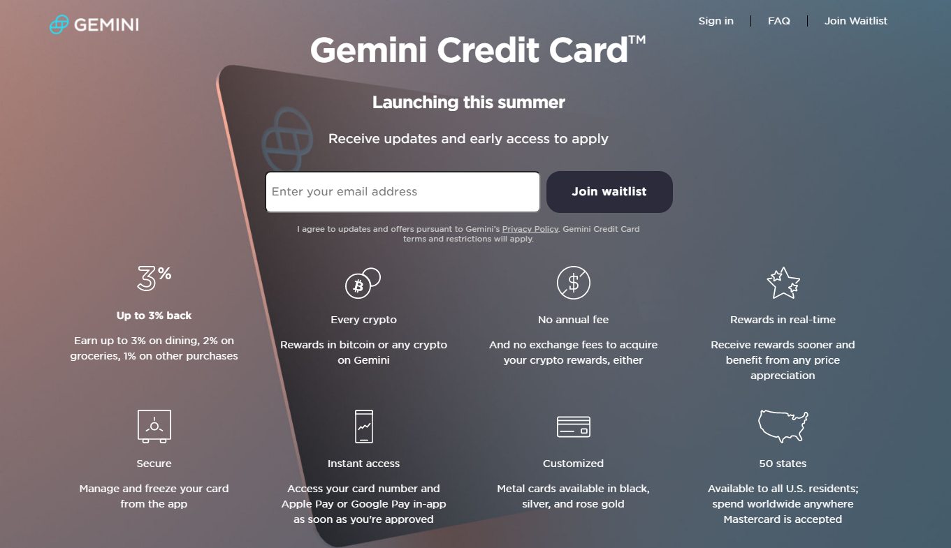 Once launched, Gemini card would be one of the best crypto credit cards available. 