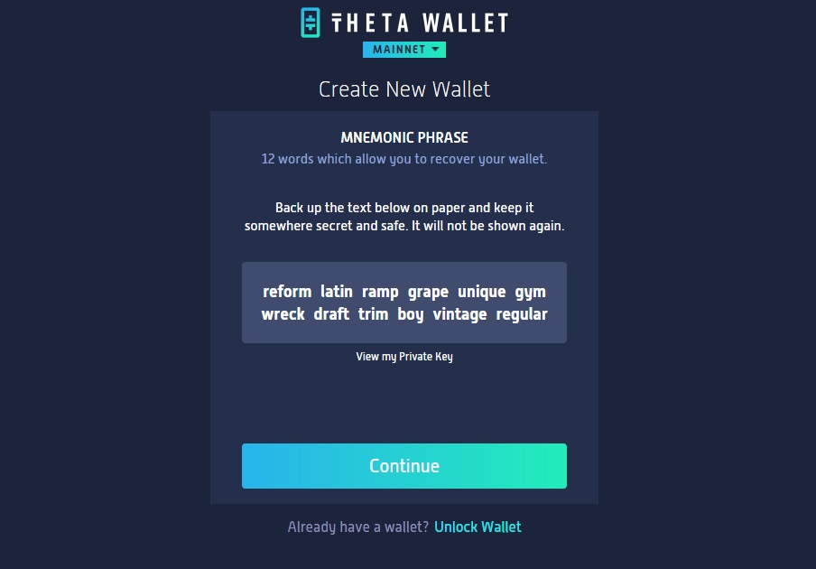 how to stake theta: creating a password for the wallet