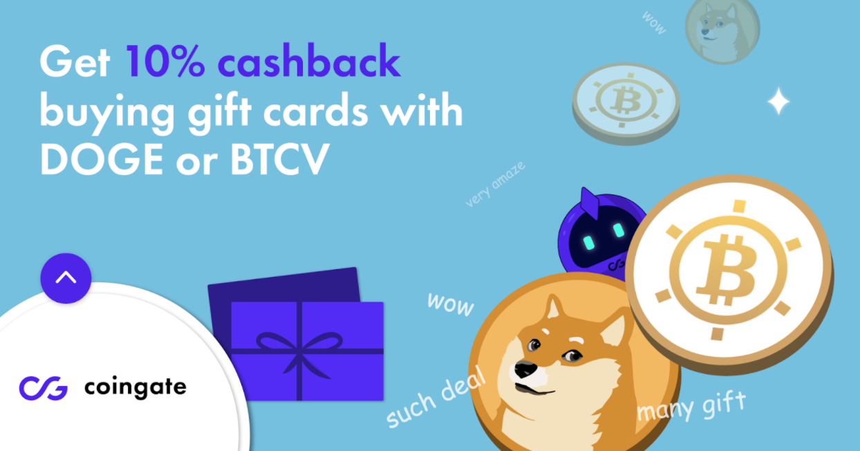 Get 10% Cashback Buying Gift Cards With DOGE or BTCV