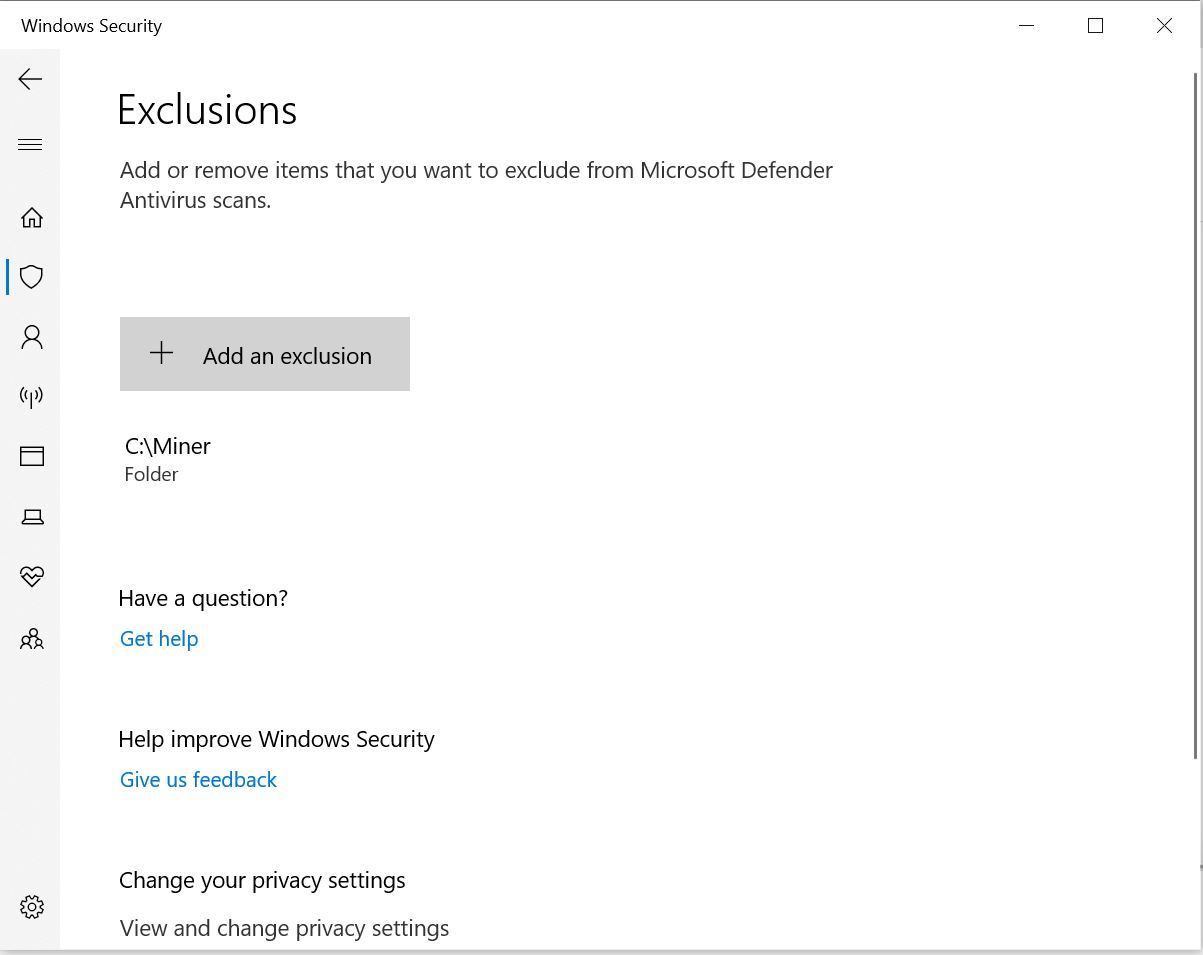 windows security exclusion 