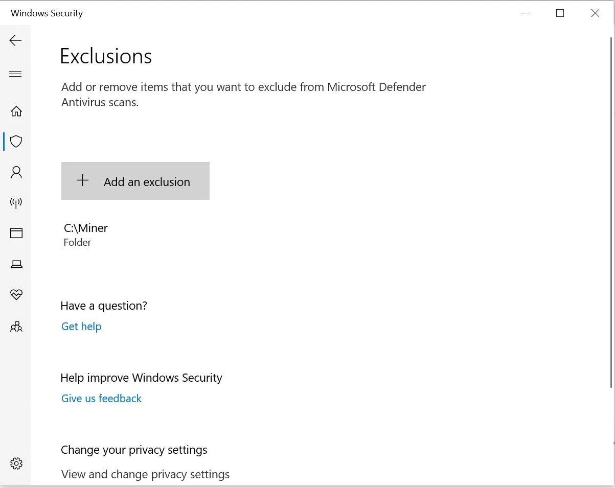 exclusion pour sécurité Windows
