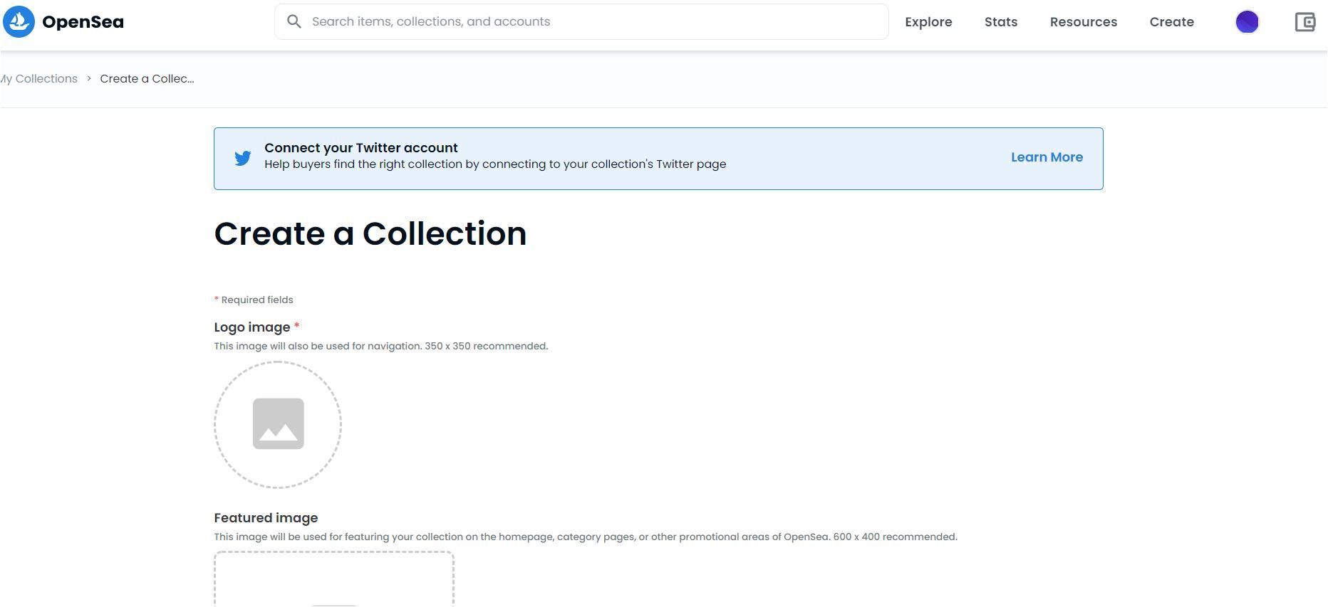 create a collection details opensea