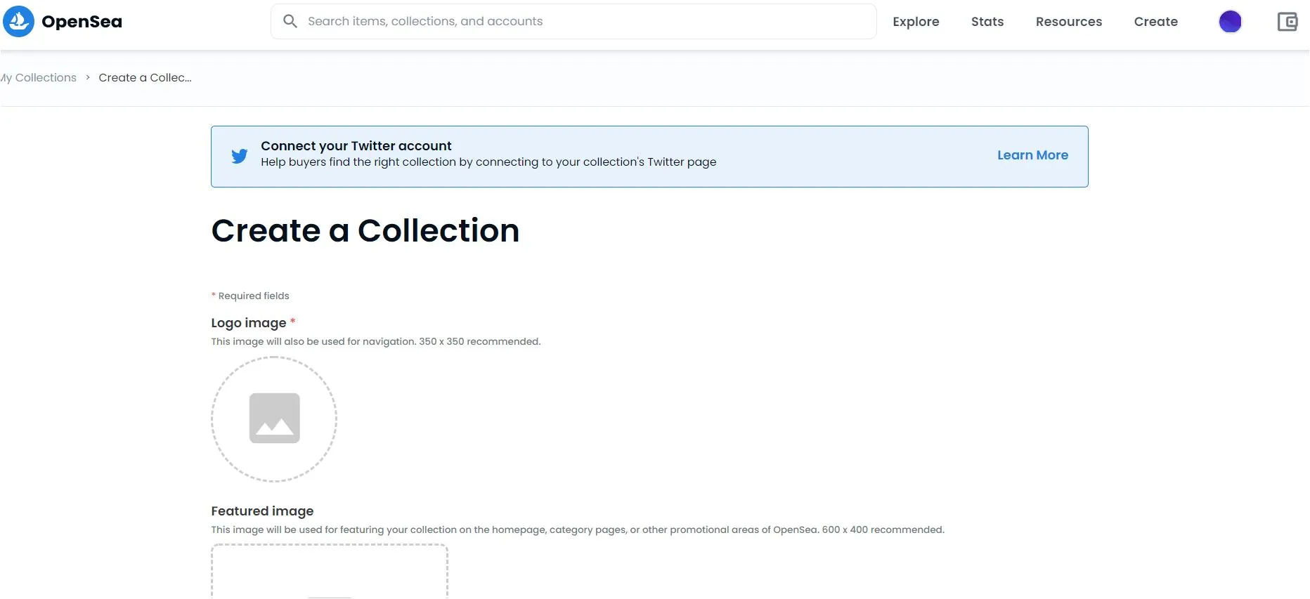 create a collection details opensea