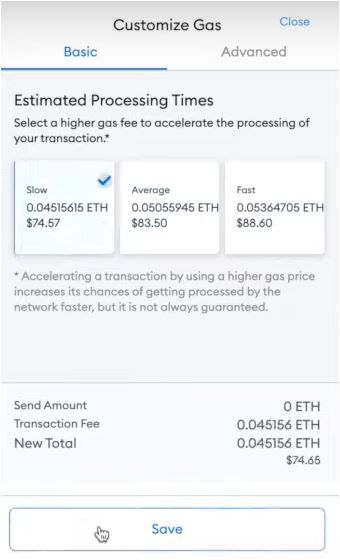 custom eth gas fee superrare