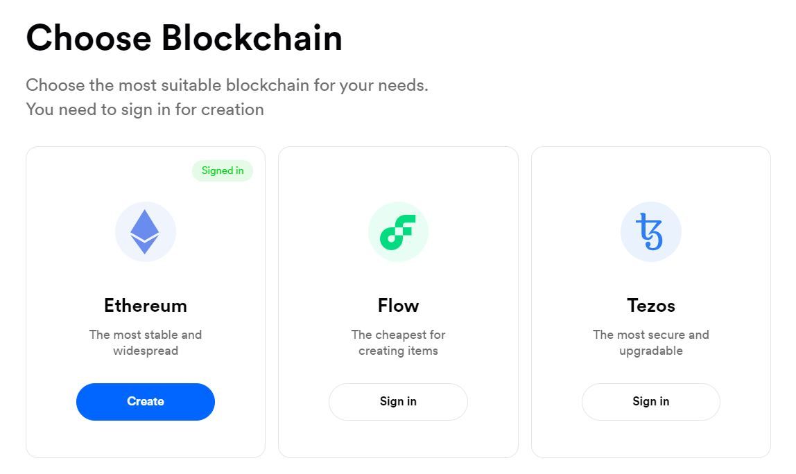 rarible choose blockchain