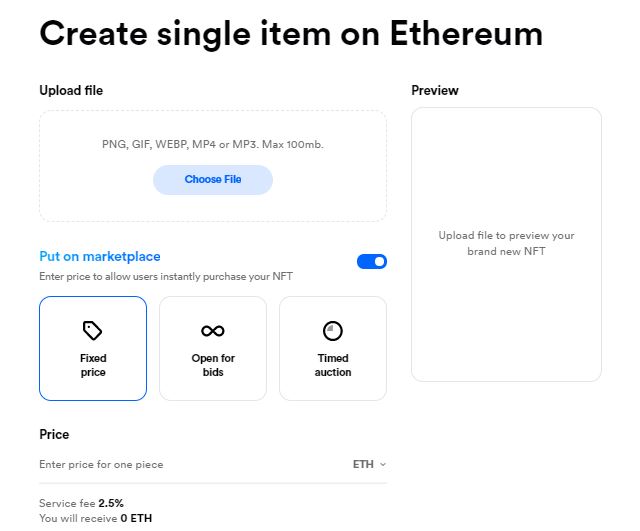 rarible create single item on ethereum | how to sell nft art