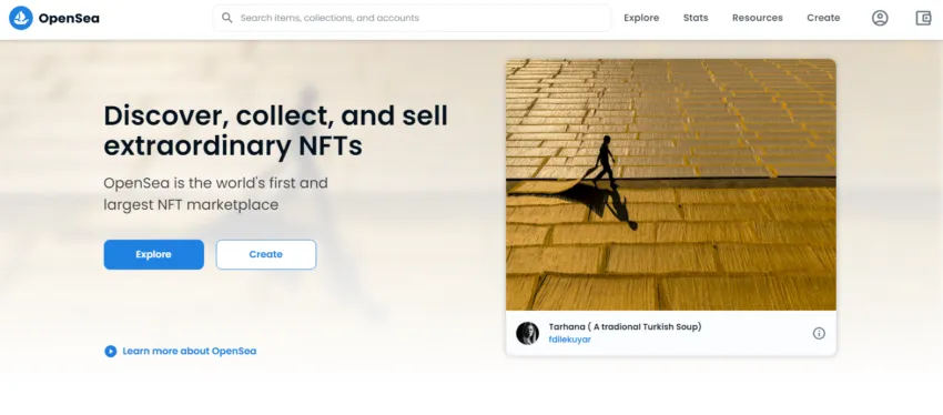 NFT-Plattform OpenSea Webseite