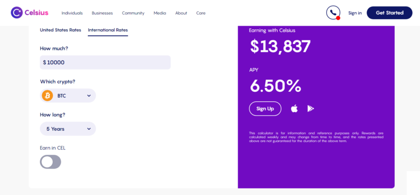 bitcoin interest rate on celsius