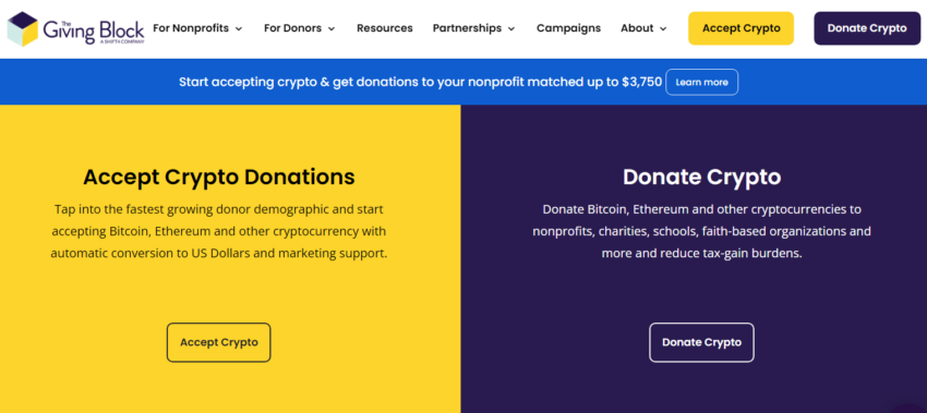 how to donate crypto using The Giving Block