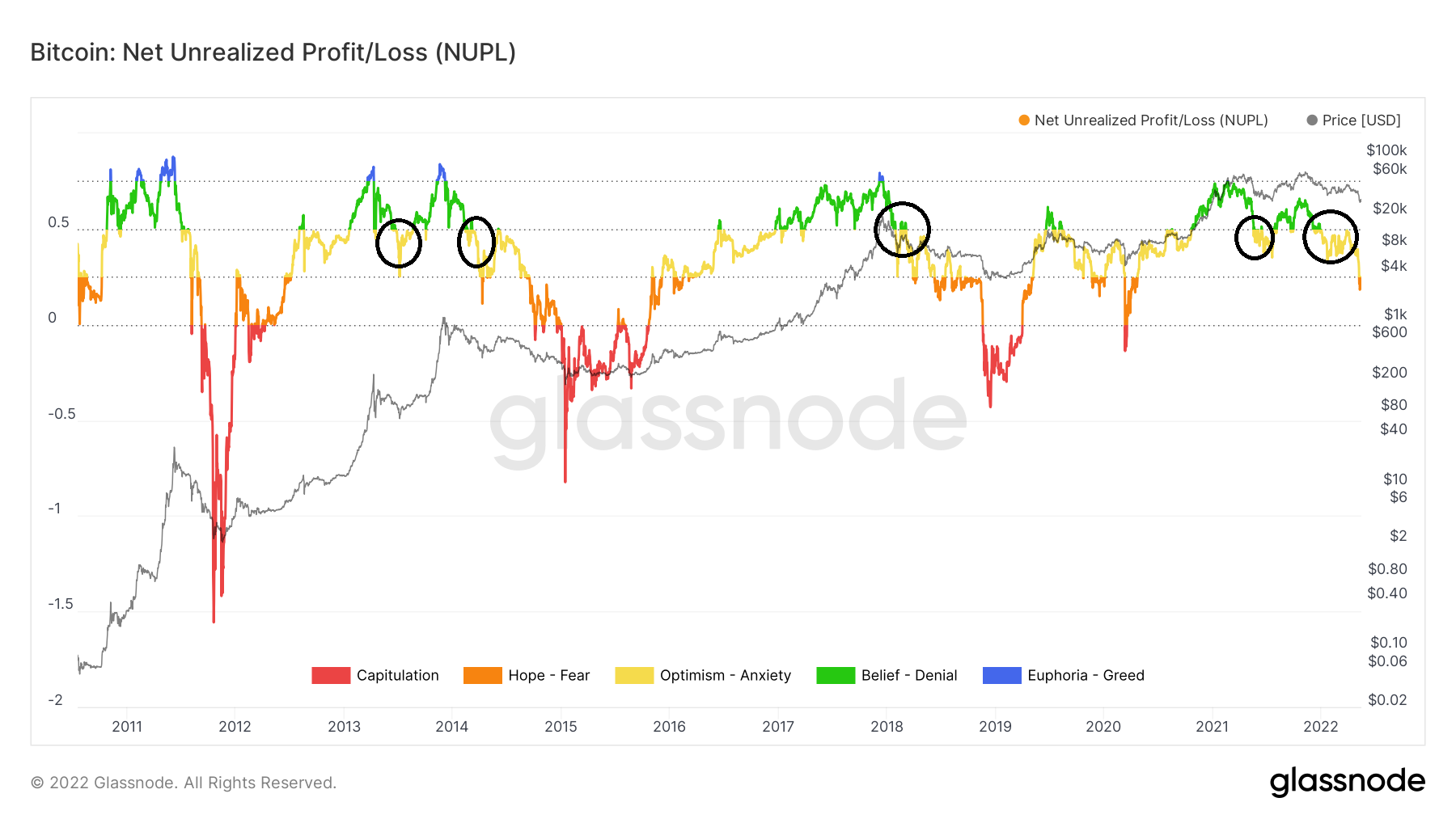 Bitcoin NUPL Chart 2011-2022 Glassnode