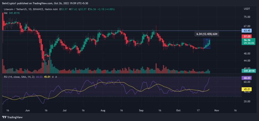 Litecoin LTC/USDT one-day price chart | Source: Trading View 