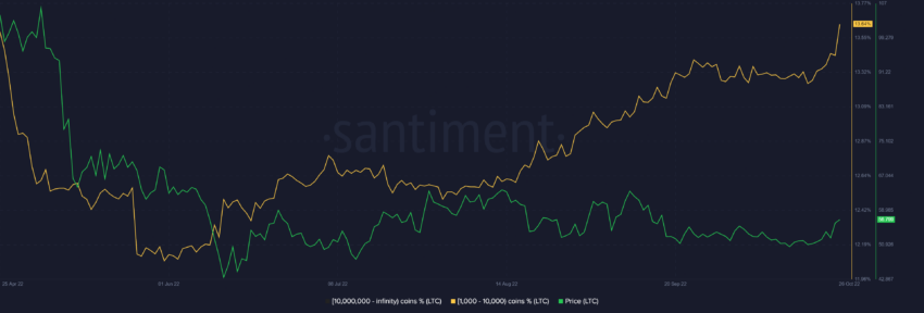 萊特幣 LTC 鯨魚 | 資料來源：Santiment