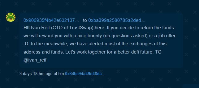 TrustSwap CTO's message to the white hat hacker