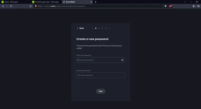 Create a new password for Brave Wallet