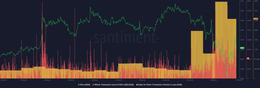 Whale transaction and daily on-chain volumes in loss | Source: Sanbase