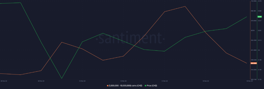 CHZ Supply Distribution by balance of addresses | Source: Santiment 