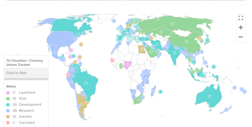 Stato del tracker CBDC dell'Atlantic Council per Paese