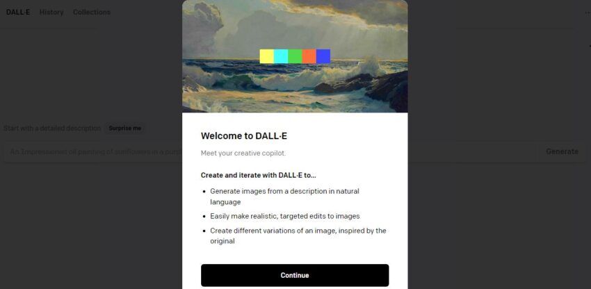 How to use Dall-E 2: Welcome screen