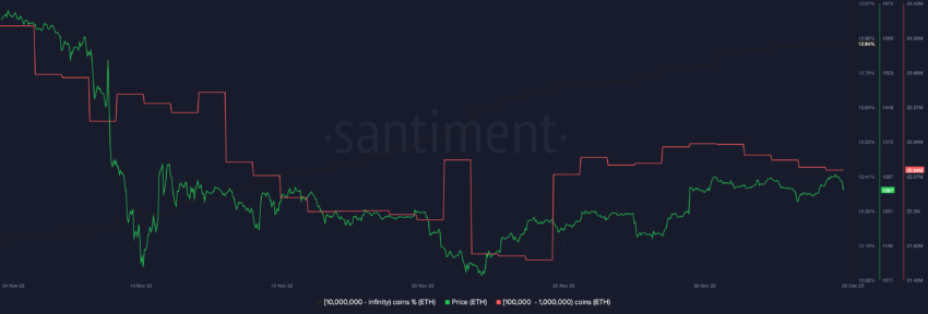 Ethereum (ETH) Supply Distribution by balance of addresses | Source: Santiment