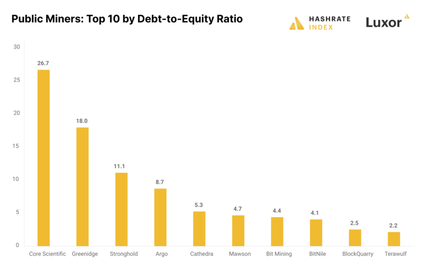 Principales mineros por D/E procedente de Hashrate Index