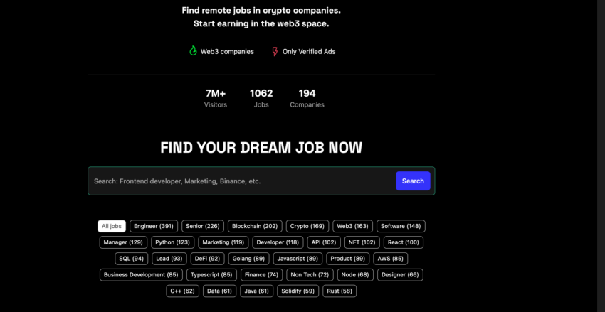 Λίστα διαφορετικών εργασιών στο BeInCrypto Πηγή: BeInCrypto Jobs