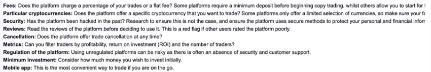Key points shared by Anton Palovaara regarding how to choose the right copy trading platform