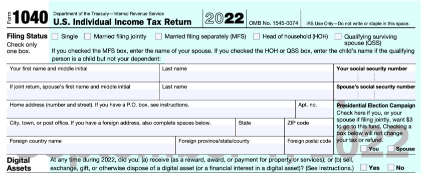 1040 Tax Form Mentions Digital Assets and NFTs: IRS