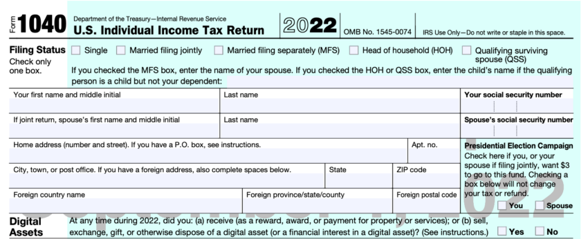 1040-verolomakkeessa mainitaan Digital Assets ja NFT: IRS