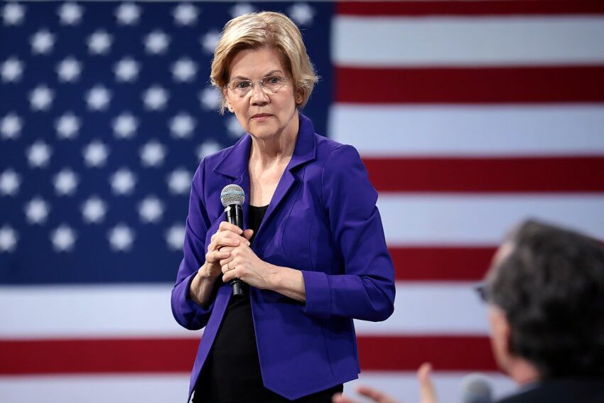 U.S. Senator Elizabeth Warren speaking with attendees at the 2019 National Forum on Wages and Working People hosted by the Center for the American Progress Action Fund and the SEIU at the Enclave in Las Vegas, Nevada.