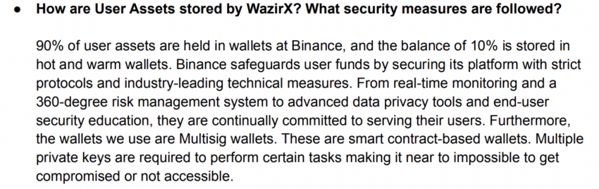 Skärmdump från WazirX PoR-rapport