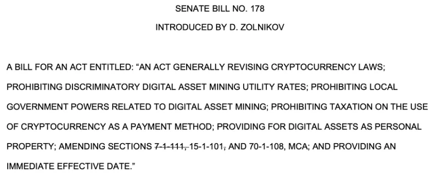 Senate bill no. 178 introduced by Senator Daniel Zolnikov Source: leg.mt.gov