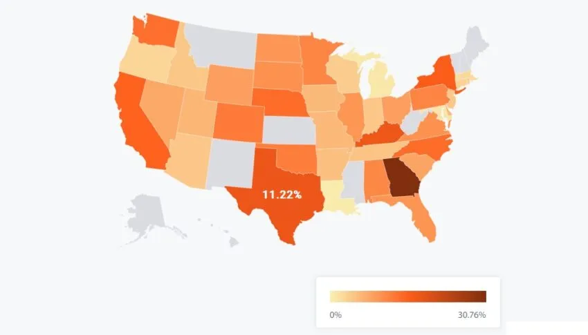 Texas' Bitcoin Mining Share: Cambridge Center for Alternative Finance