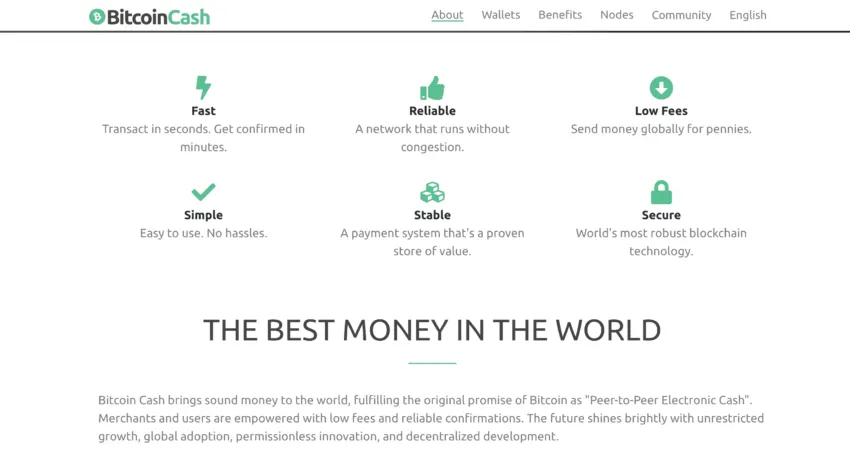 Bitcoin Cash website: Bitcoincash.org