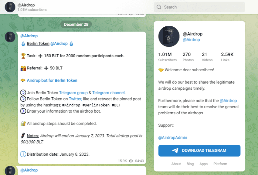 canal de telegram airdrop