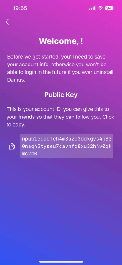 How to use Damus and get public key access: Damus app