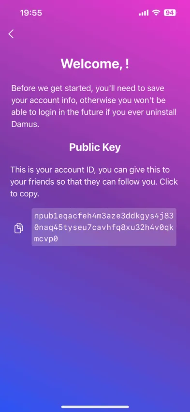 klucz publiczny do aplikacji damus