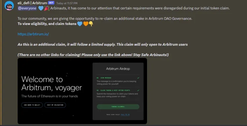 Arbitrum scammer Discord message