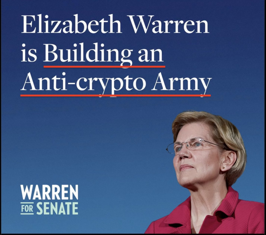 エリザベス・ウォーレンが反マネーロンダリング反暗号通貨軍を構築していることを示す画像