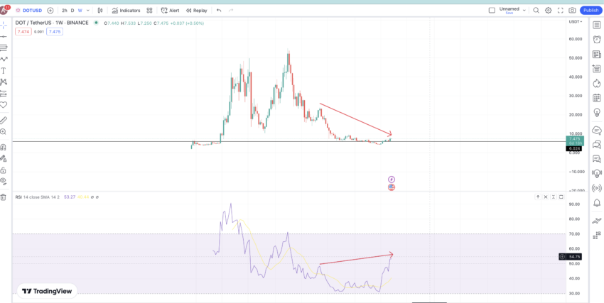 DOT price prediction and weekly RSI: TradingView