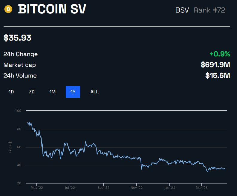 BSV/USD 1 year - BeInCrypto