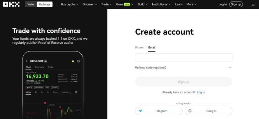 Create an account: OKX