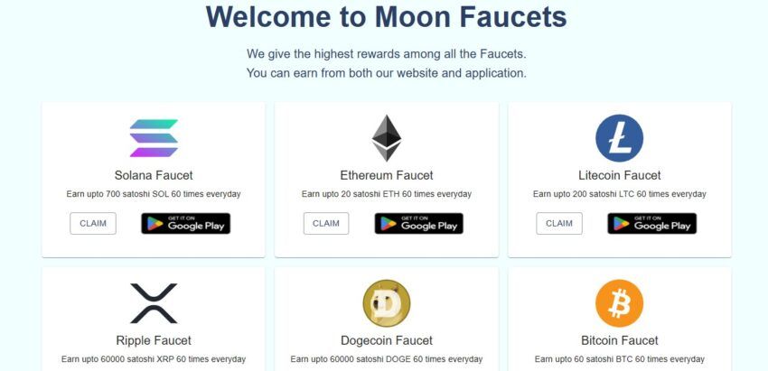 Earn crypto with faucets: Moon Faucets 
