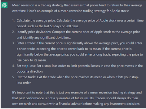 Mean Reversion Strategia di trading Apple in ChatGPT