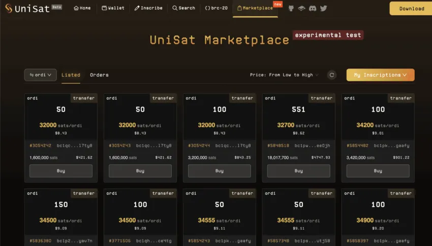 BRC-20 token marketplace: UniSat